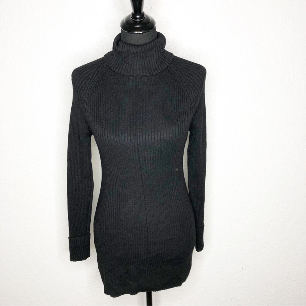 WHBM black ribbed knit cashmere‎ blend turtleneck tunic sweater size Medium